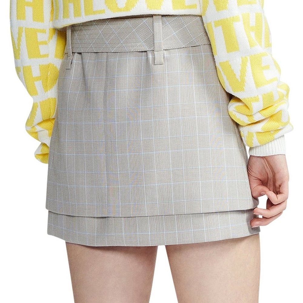 Maje Gray Plaid Mini Skirt
